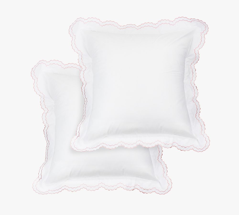 Maci Double Scalloped Percale Embroidered Sham - Set of 2