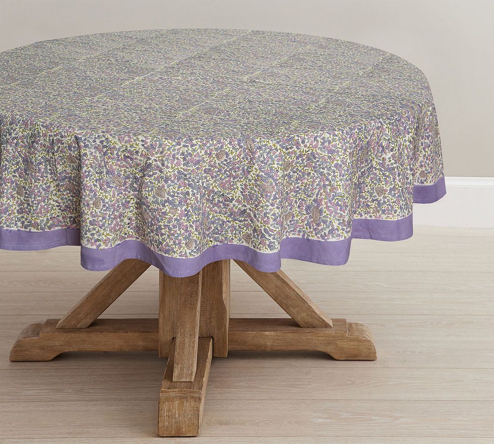 Lavender Blockprint Cotton Round Tablecloth