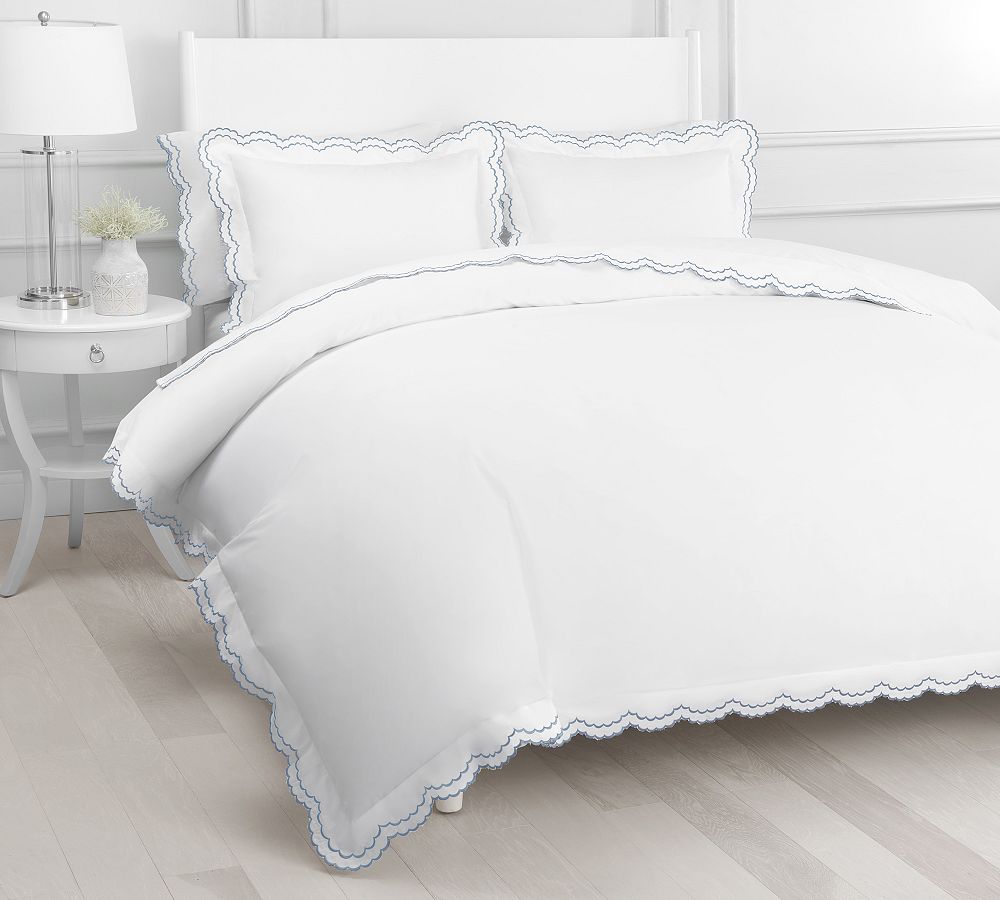 Maci Double Scalloped Percale Embroidered Duvet Cover Set