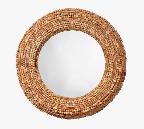 Jaya Hand Carved Wood Beaded Mirror Natural Pottery Barn