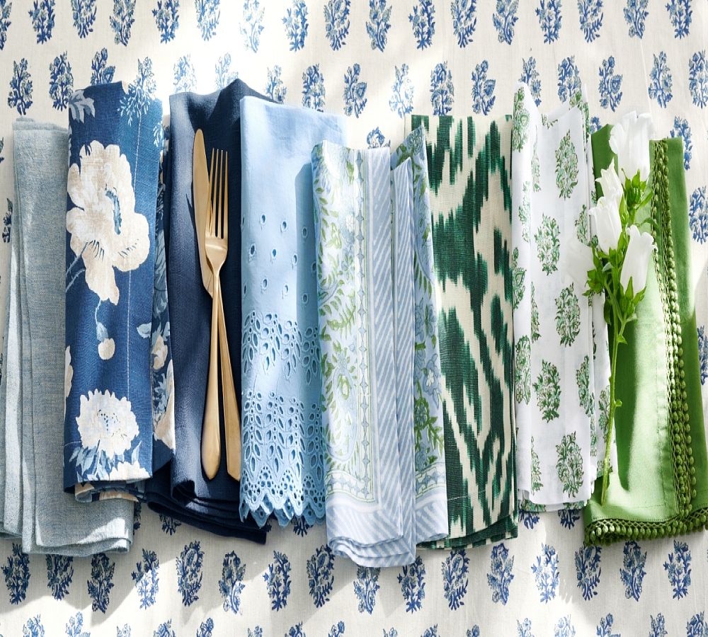 Sophia Floral Block Print Cotton Tablecloth