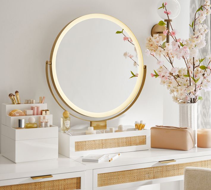 LED Lighted Mirror Dressing Table Modern Makeup Vanity Stool Set Wood 2  Drawers | eBay
