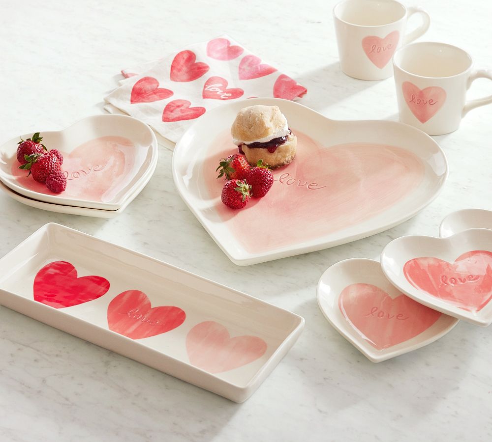 Pottery Barn Watercolor Heart Shaped Stoneware Appetizer Plates - Set Of 4  New