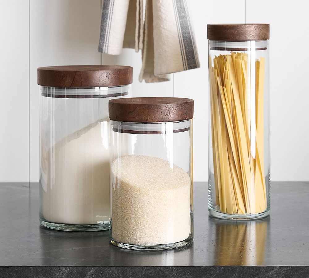 Clear/Acacia Top Glass Kitchen Canisters (3-Piece Set)