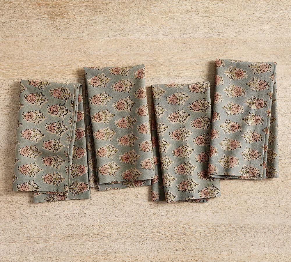 Jade Floral Block Print Napkins