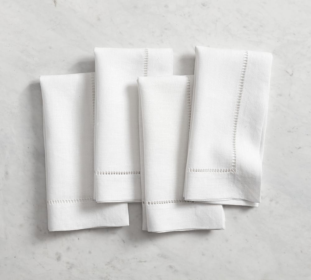 A Set of 24-hemstitch Linen Napkins in White Color, 50x50 Cm 20x20