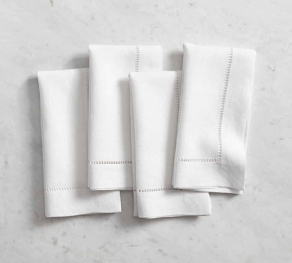 White Linen Hemstitched Dinner Napkins Set of 4 20 x 20 Ladder Hem Stitch