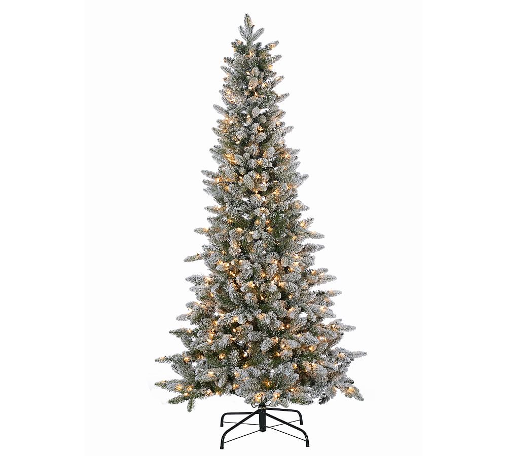 Lit Flocked Canyon Fir Faux Christmas Trees