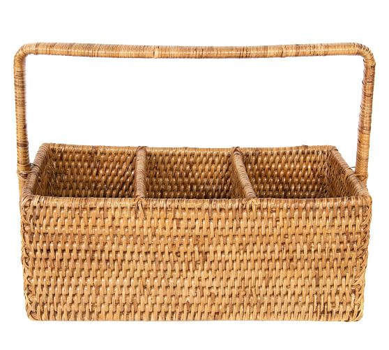 Tava Handwoven Rattan Rectangular Flatware Caddy Pottery Barn