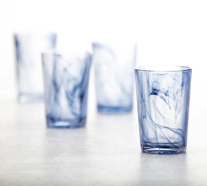 Handblown Glass Recycled Blue Tumblers Drinkware (Set of 6) - Pure Cobalt