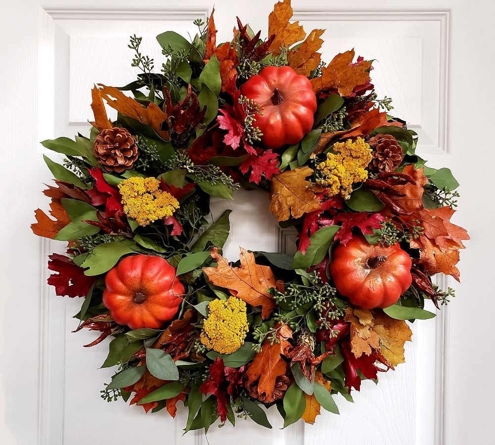 Dried Salal & Faux Pumpkin Wreath | Pottery Barn