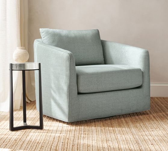 Remmy Upholstered Swivel Armchair | Pottery Barn