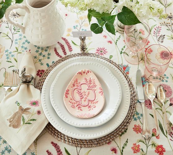 Spring Garden Embroidered Cotton Table Throw | Pottery Barn