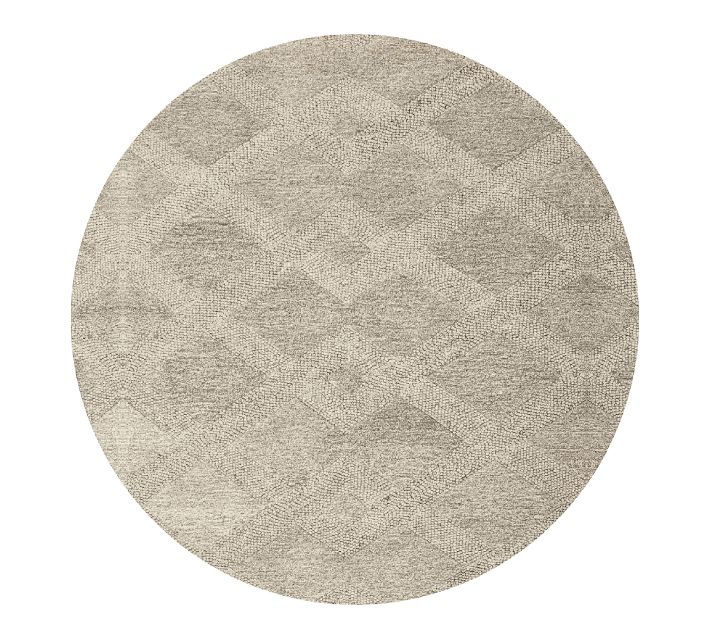 Laddha Home Designs 4' Beige and Gray Geometric Hand Tufted Wool Round Area  Throw Rug