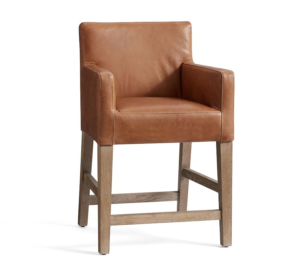 PB Classic Upholstered Leather Bar Stool | Pottery Barn