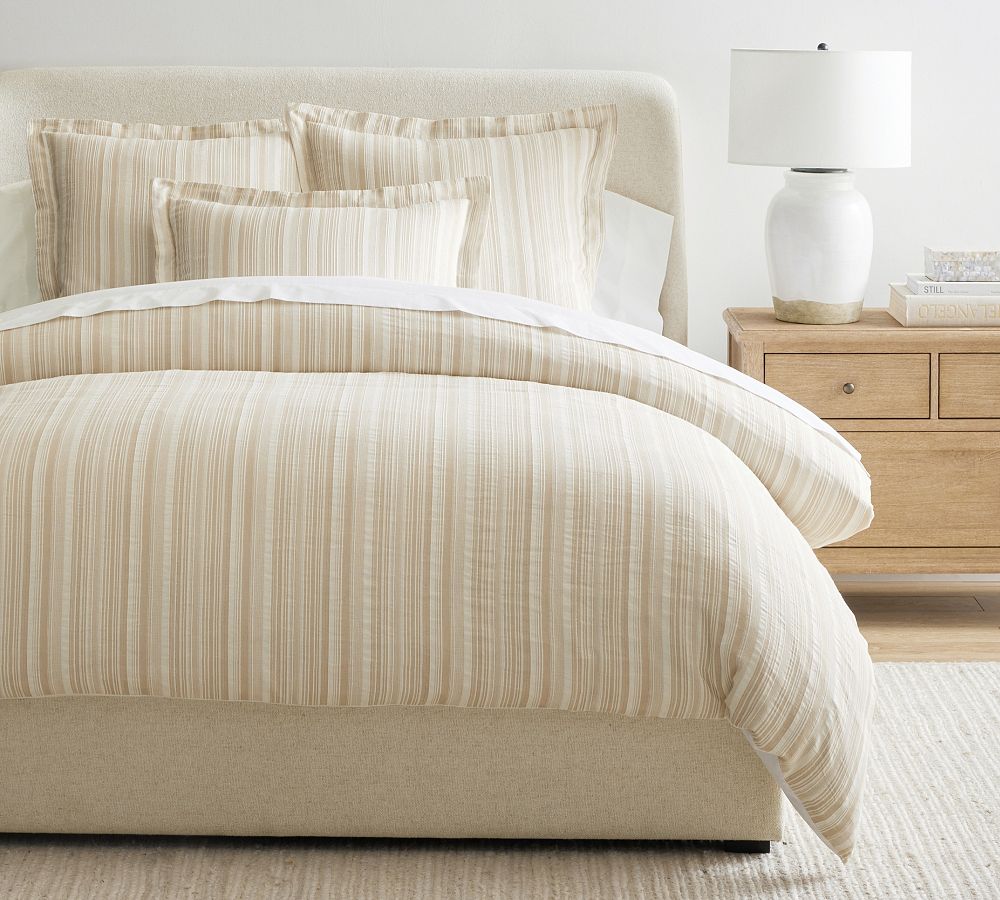 King/Cal King - Khaki - Beckett Yarn Dye Textured Striped Duvet Cover