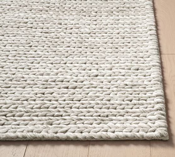 The Indoor Store Hand Knitted Chunky Wool Area Rug, Grey, Runner -   Canada