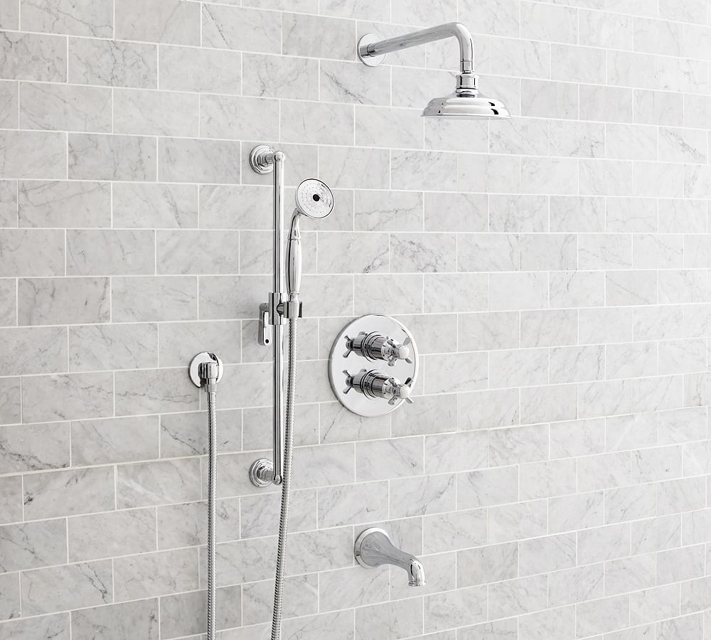 Sussex Cross Handle Thermostatic Bathtub &amp; Shower Set with Handshower