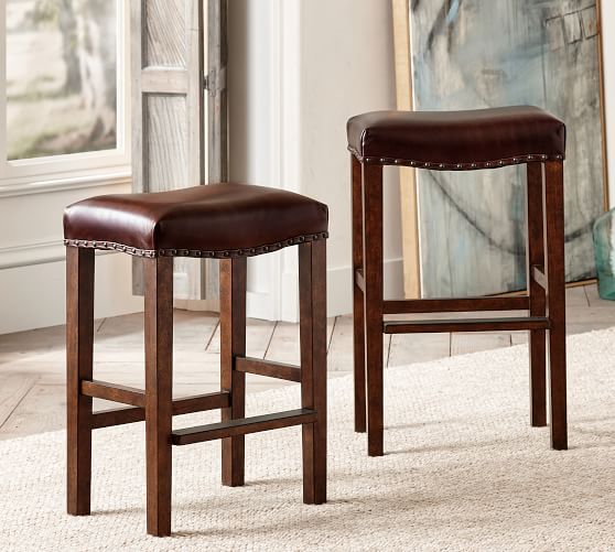Manchester Backless Leather Stool Pottery Barn