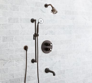 Victoria Cross Handle Thermostatic Bathtub & Shower Set with Handshower ...