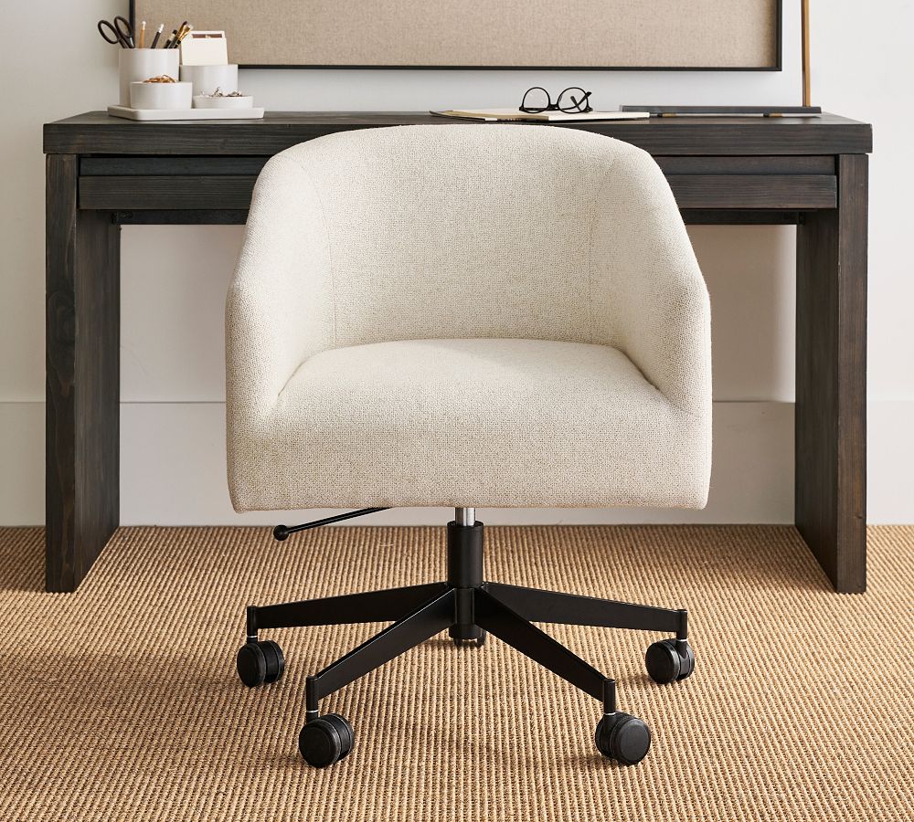 Baldwin Upholstered Tufted Swivel Desk Chair, Black Base, Performance Boucle Oatmeal