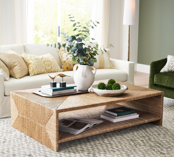 Natural Woven Rope + Wood Coffee Table