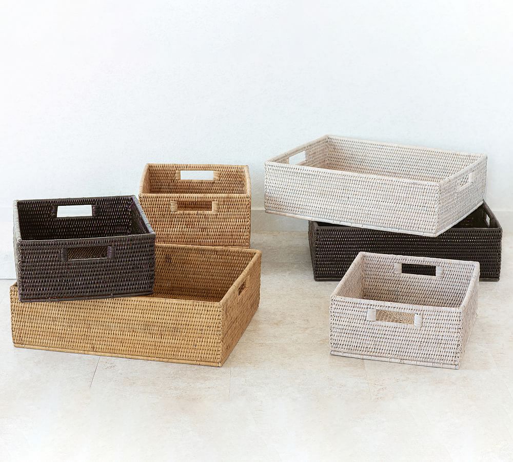 Storage Baskets for Shelves Large Rectangular Basket with Leather