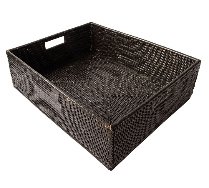 Extra long bathroom basket Rectangular basket for shelf Narrow tray Woven  storage box Wicker hamper Laundry organizer - Black/Brown - Yahoo Shopping