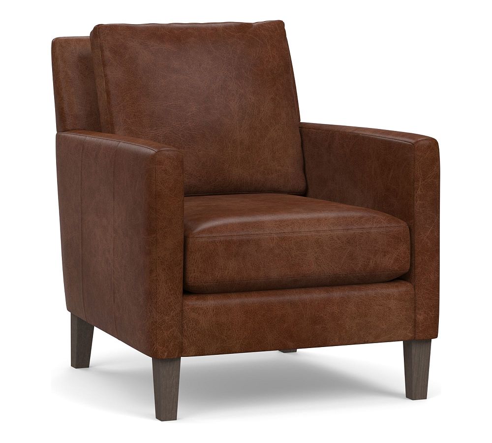OPEN BOX: Felix Leather Chair, Polyester Wrapped Cushions, Statesville Molasses