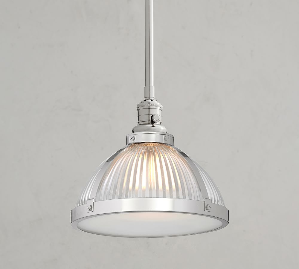 Industrial Ribbed Glass Pole Pendant