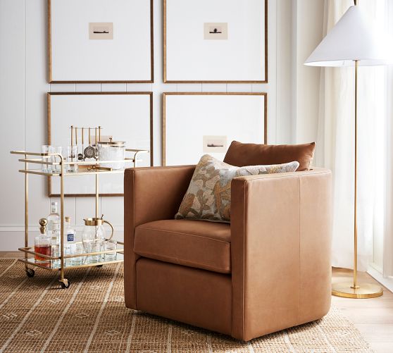 Ayden Barrel Leather Swivel Chair Pottery Barn