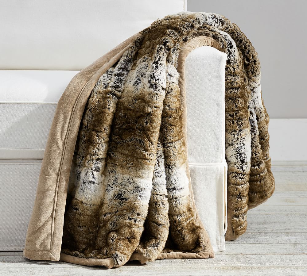 Faux Fur Textured Ombre Throw Blanket
