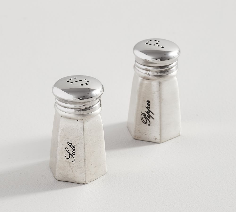 Antique Silver Sentiment Salt &amp; Pepper Shakers