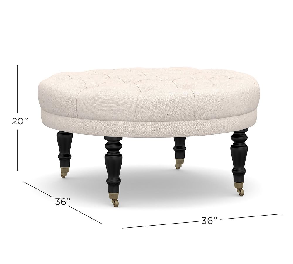 Raleigh Tufted Upholstered Round Ottoman | Pottery Barn