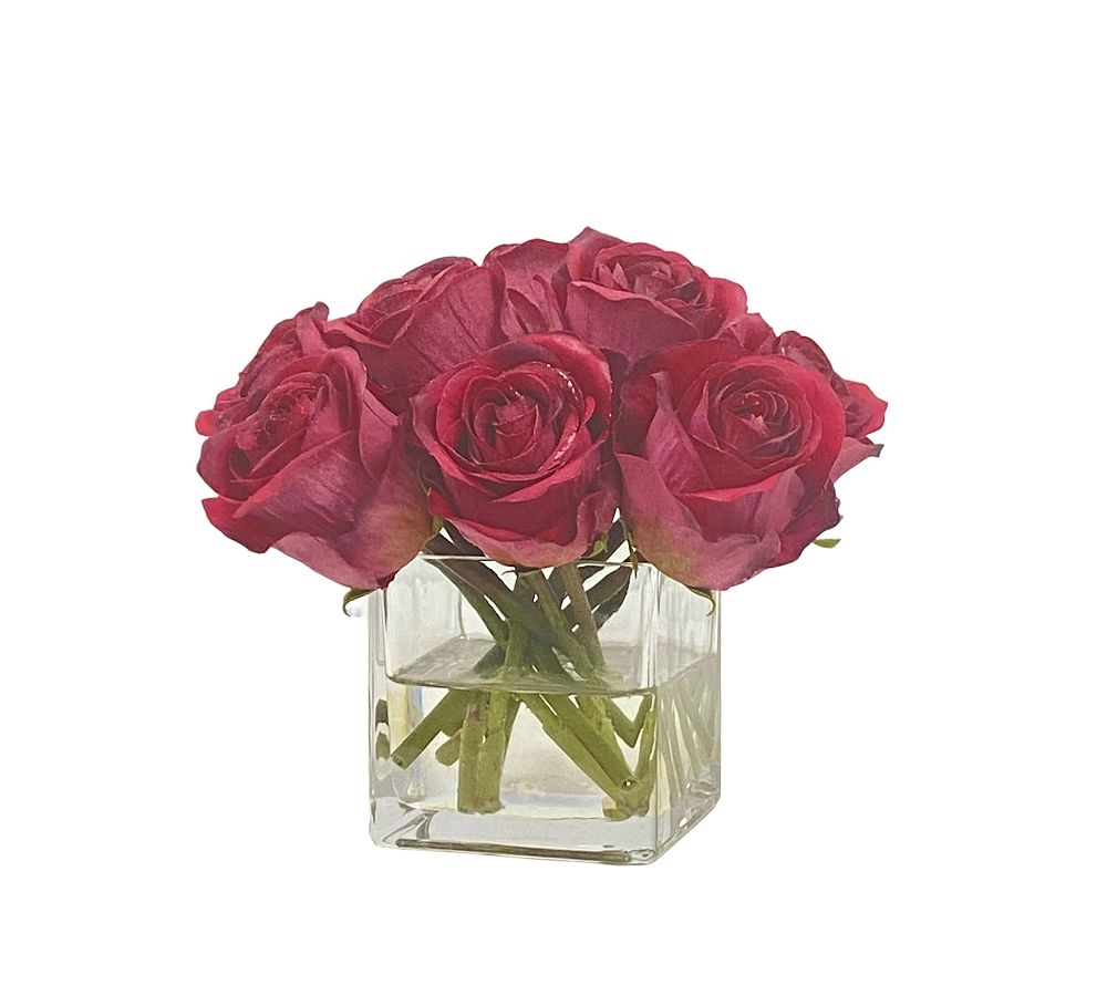 Faux Composed Roses in Square Vase Artificial Flowers Pottery Barn