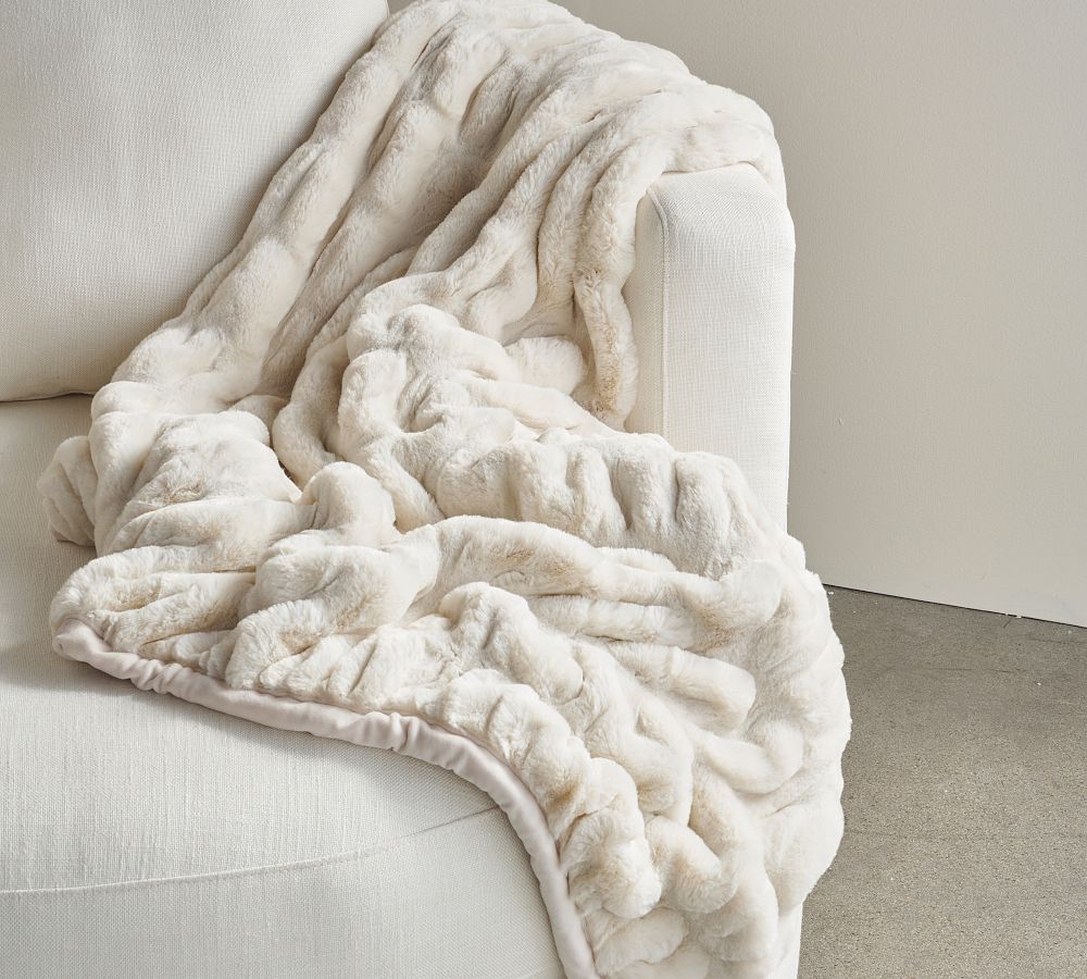 Faux Fur Ruched Throw Blankets | Pottery Barn