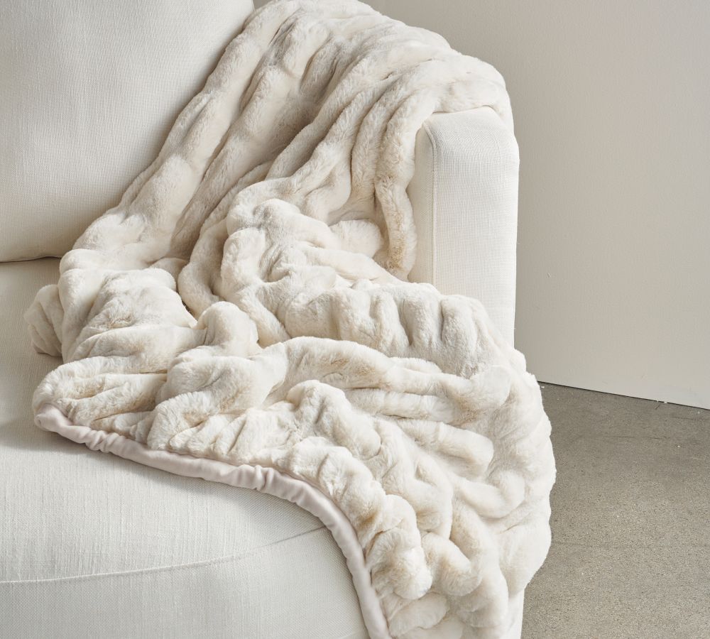 Better Homes & Gardens Ruched Faux Fur Throw Blanket, White, Standard Throw