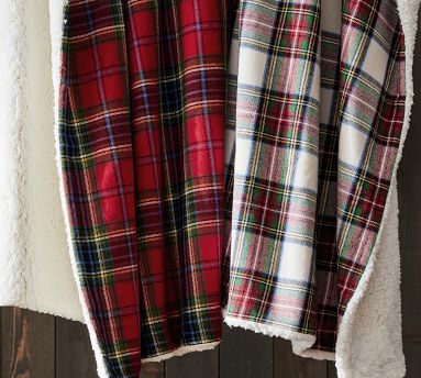 Stewart Plaid with Sherpa Back Throw | Pottery Barn