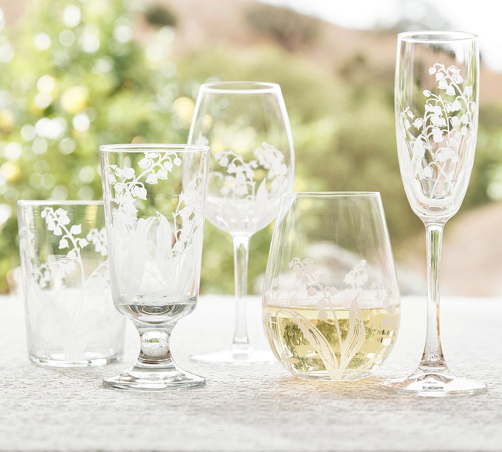 Monique Lhuillier Lily of the Valley Stemless Wine Glasses - Set of 4