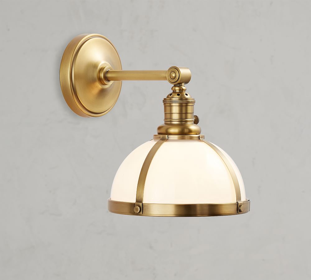 Straight Arm Industrial Milk Glass Sconce