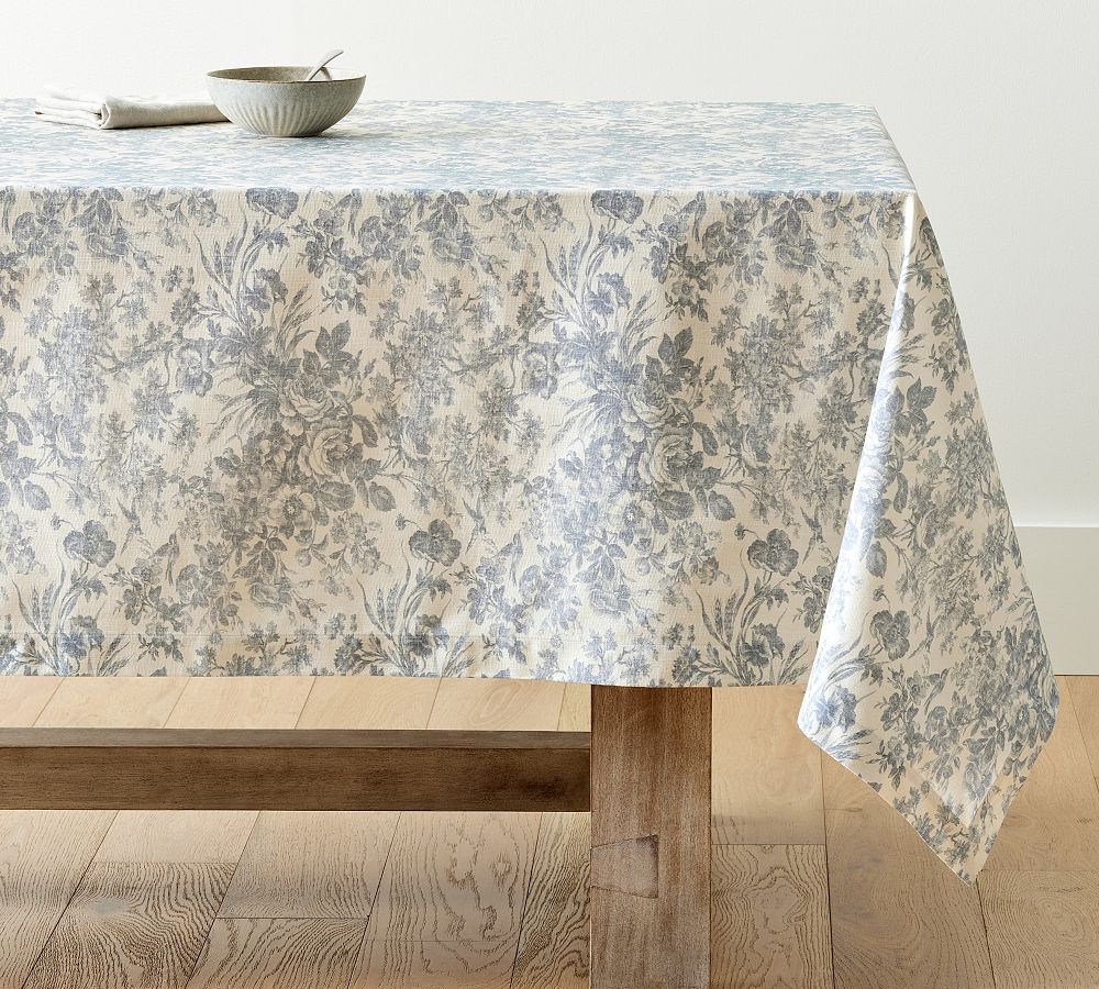 Steel Blue Sorrel Toile Print Organic Tablecloth