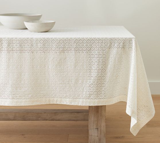 Monique Lhuillier Eyelet Organic Cotton Tablecloth Pottery Barn