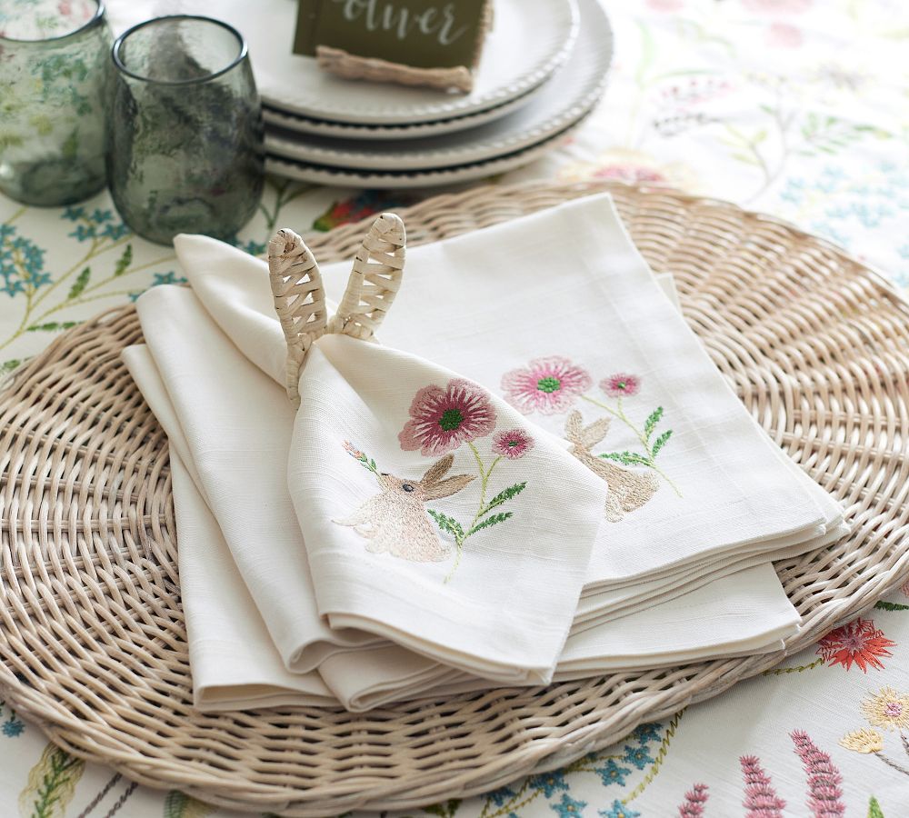 Spring Garden Cotton Embroidered Napkins - Set of 4