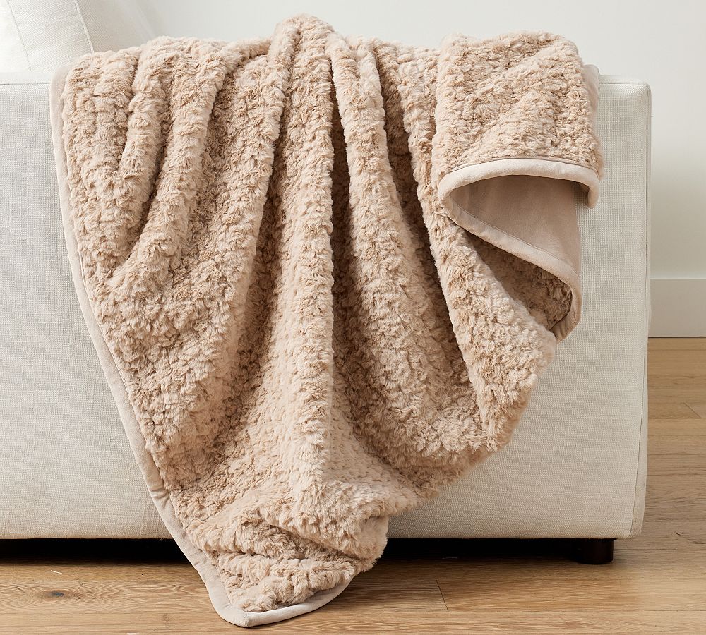 Diamond Ridge Faux Fur Throw - Rosewood