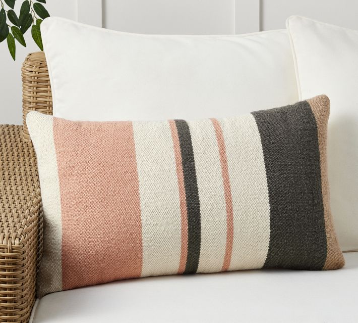 Modern Farmhouse Striped Outdoor Lumbar Pillow