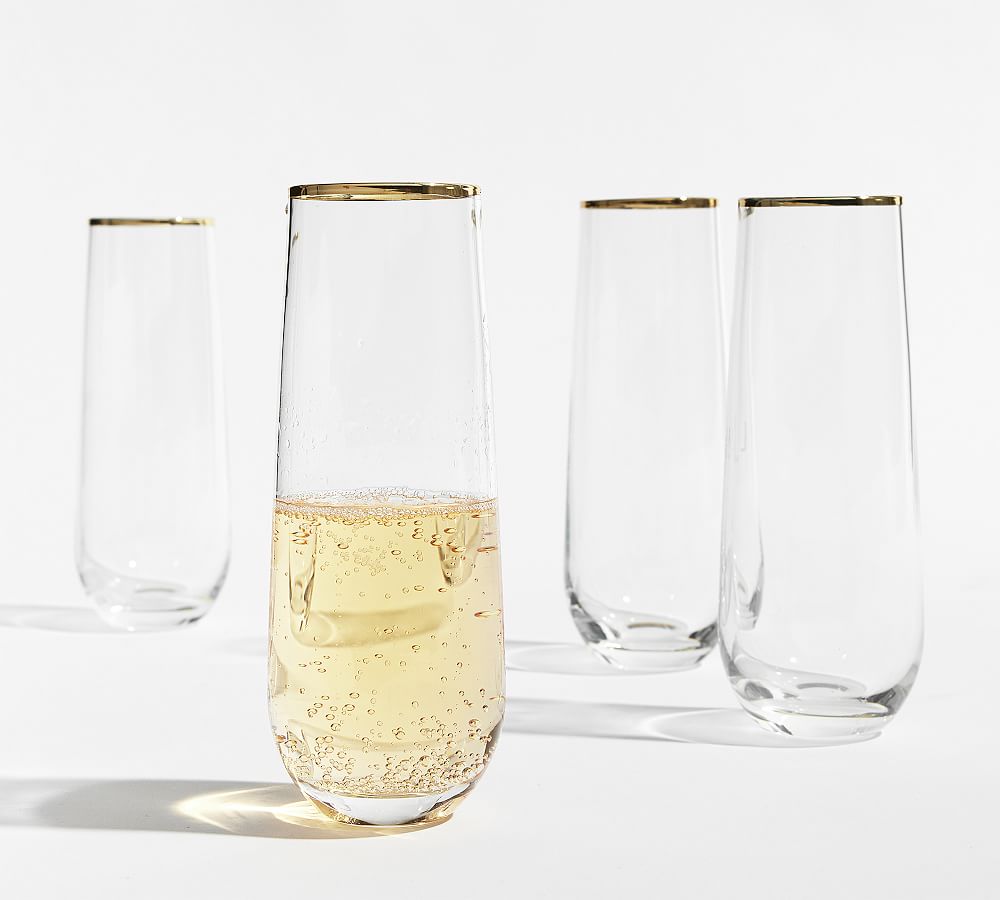 Stemless Champagne Flute Glass Set Of 4 With Gold Rim And Base - Mimosa  Glass - Perfect For Bridesmaid Champagne Flute Or Dailyware - Set Of 4