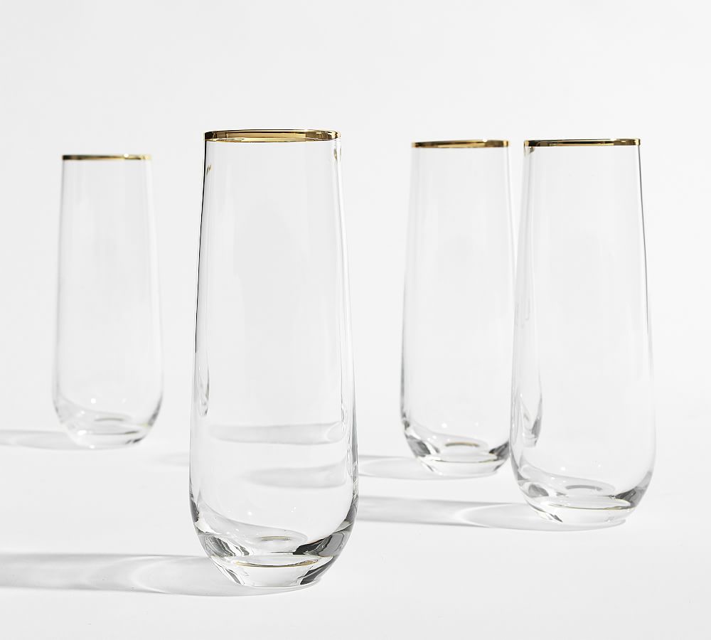 Stemless Champagne Flute Glass Set Of 4 With Gold Rim And Base - Mimos –  Klikel