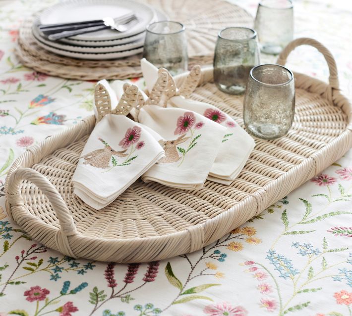 Woven Table Linens, Shalimar Garden Embroidered Napkins