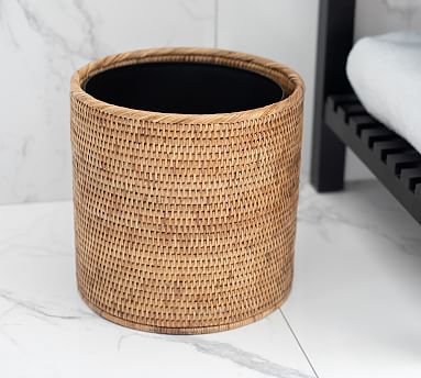 Rattan Round Wastebasket with Metal Liner