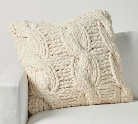 Alabaster Ivory Wool Blend Cozy Cable Knit 23x23 Throw Pillow Cover +  Reviews